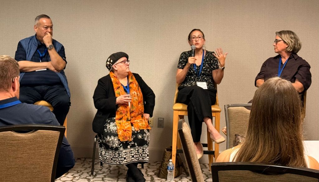 Representatives from four California special interest groups shared their thoughts on how agriculture can build non-traditional alliances. From left: Darrell Muniz, California Farmworkers Foundation; Jennifer Clary, Clean Water Action; Analise Rivero, California Trout; and Josette Lewis, Sustainable Conservation.